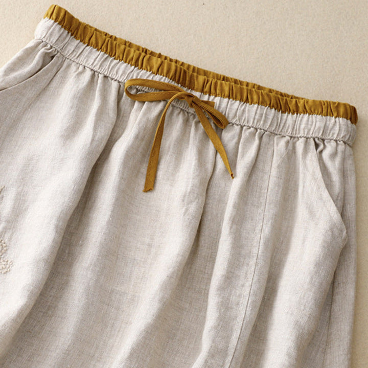 Women's Embroidered Linen Skirt – Elasticated Waist Summer Skirt – view 7