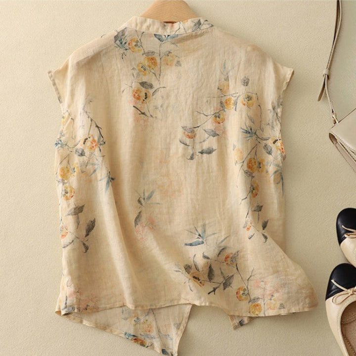 Women's Sleeveless Linen Blouse – Mandarin Collar Summer Top – view 5
