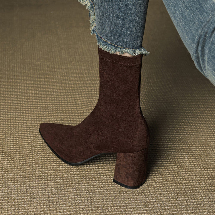 Women's Suede Ankle Boots – Block Heel with Sleek Side Zip – view 3