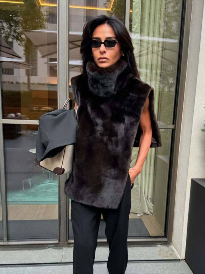 Faux Fur High-Neck Vest
