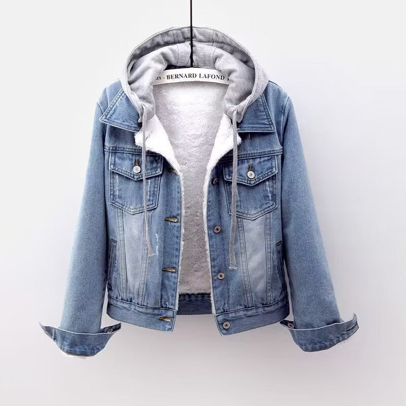 Women's Sherpa-Lined Denim Jacket – Hooded Trucker for Cold Days
