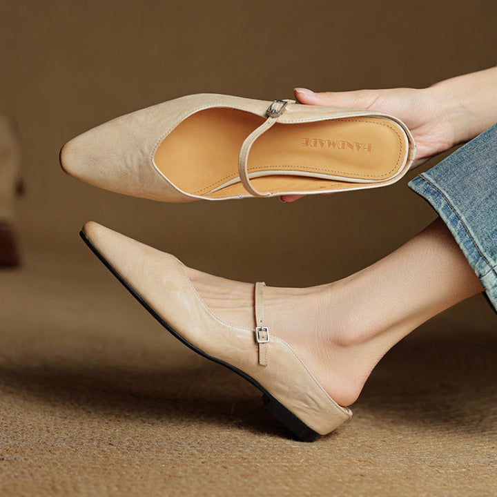 Women's Vintage Leather Mules - Classic Mary Jane Style
