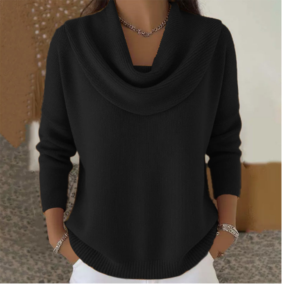 Women's Cotton-Blend Knit Sweater with Collar - Everyday Elegance