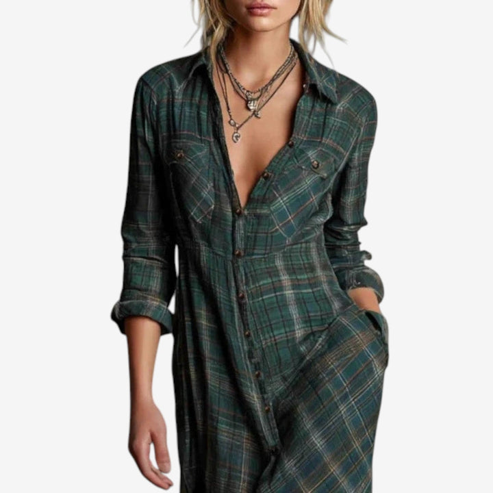 Women's Checked Maxi Dress - Versatile from Day to Night