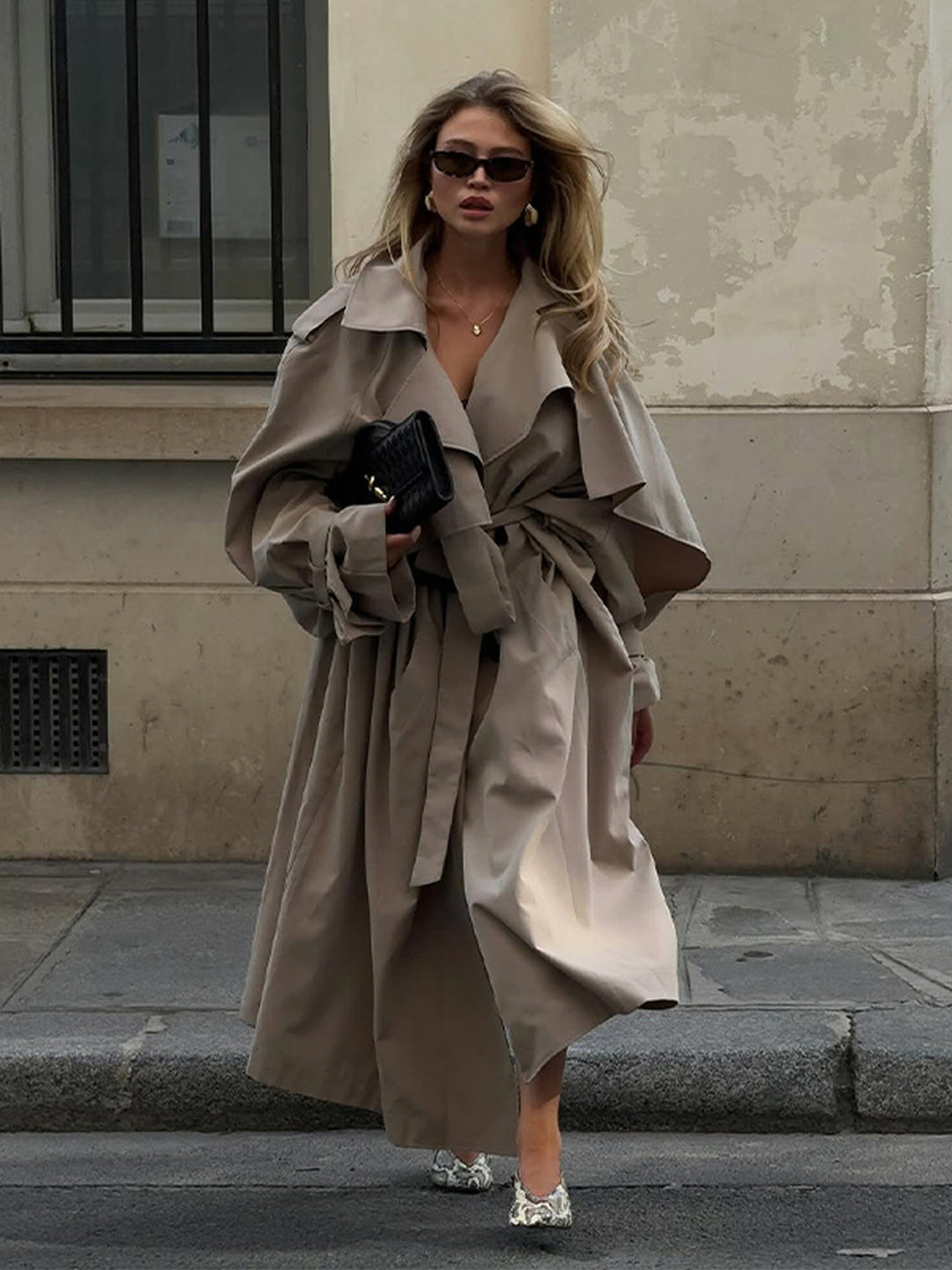 Cape-Sleeve Long Trench Coat