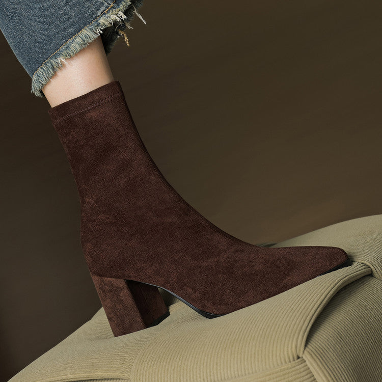 Women's Suede Ankle Boots – Block Heel with Sleek Side Zip – view 4