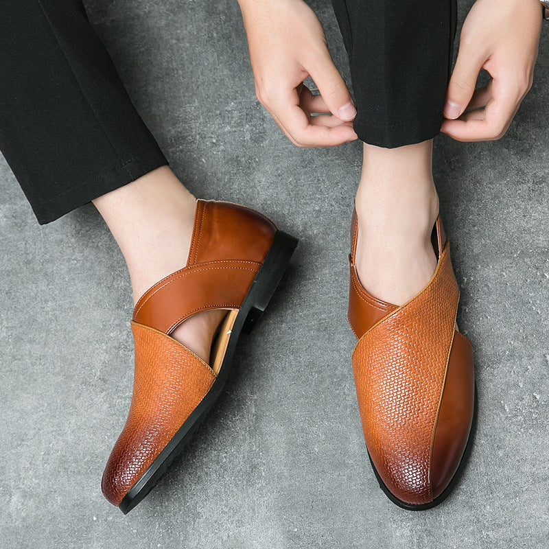 Men's Leather Cross-Strap Loafers – Smart Casual Slip-On Shoes – view 11