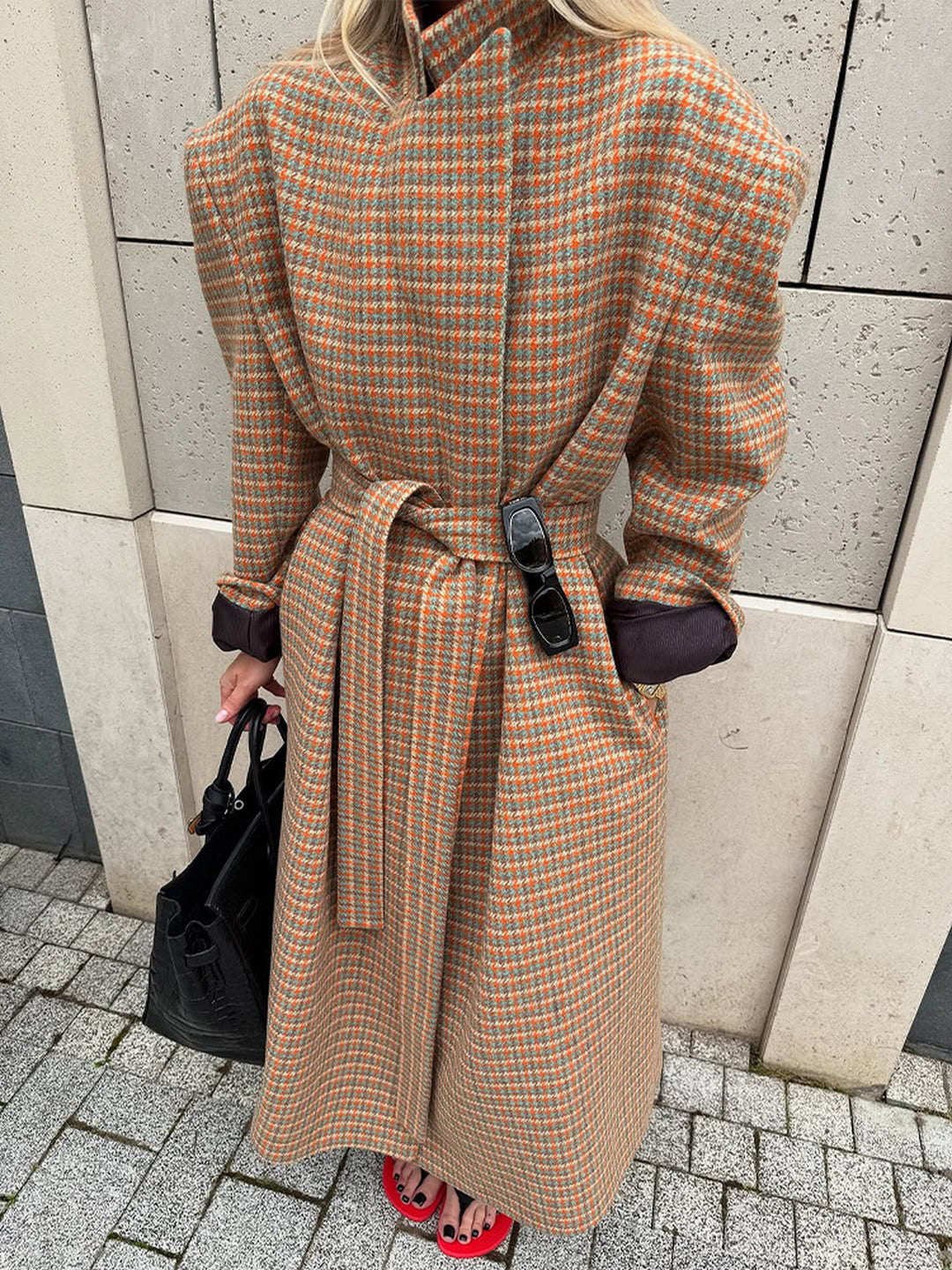 Plaid Woolen Belted Coat
