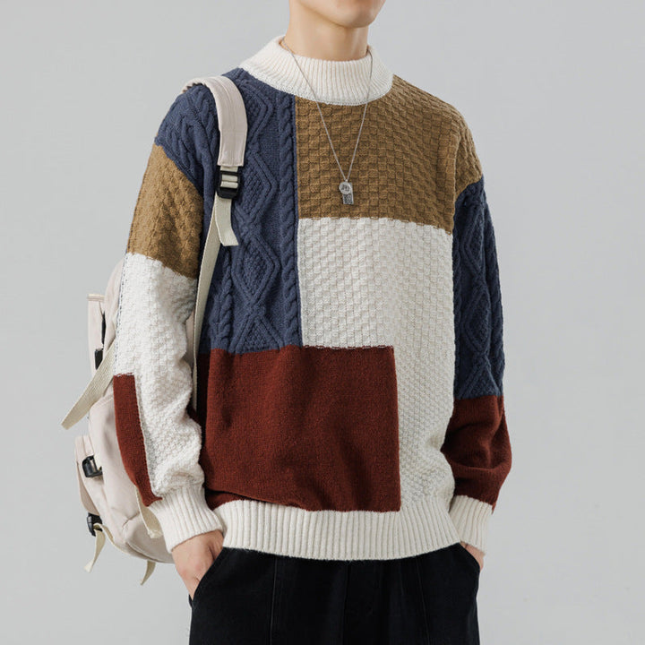 Men's Wool Blend Colour Block Jumper – Patterned Knit