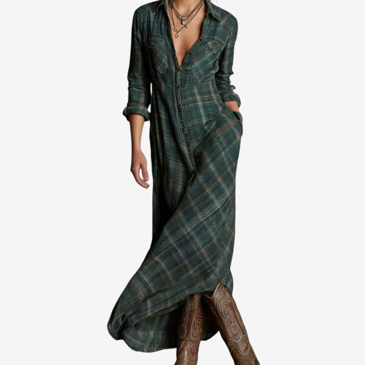 Women's Minimalist Collared Midi Dress - Effortless Office to Evening