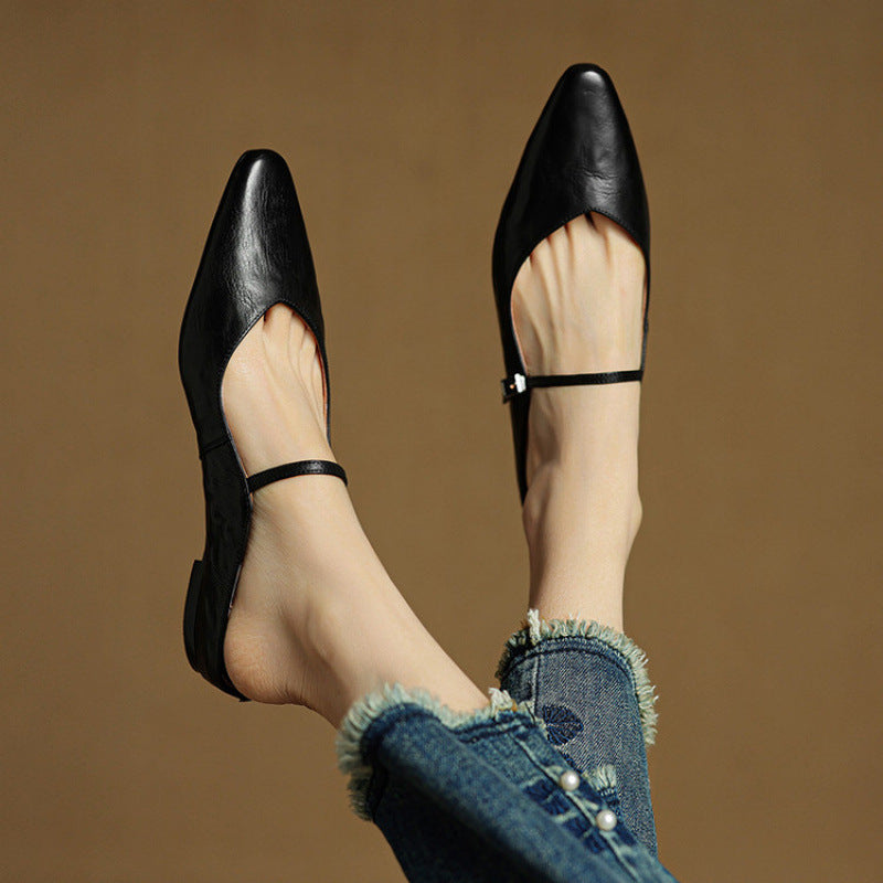 Women's Genuine Leather Pointed Mules - Effortless Work-to-Night Style