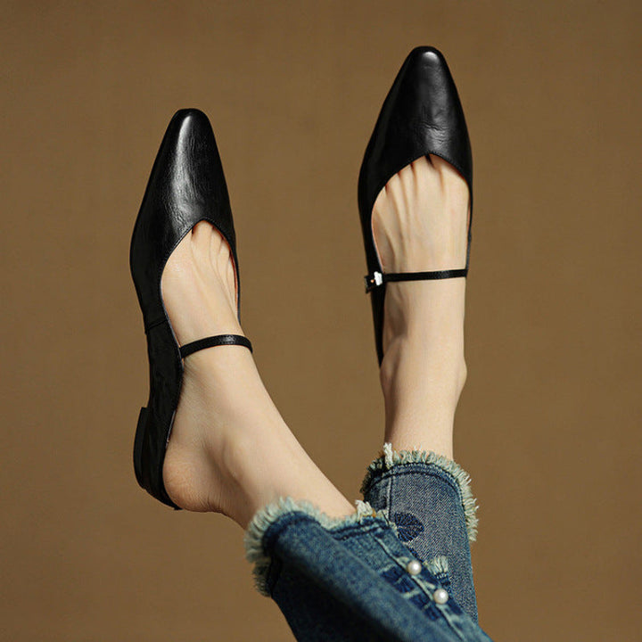 Women's Genuine Leather Pointed Mules - Effortless Work-to-Night Style
