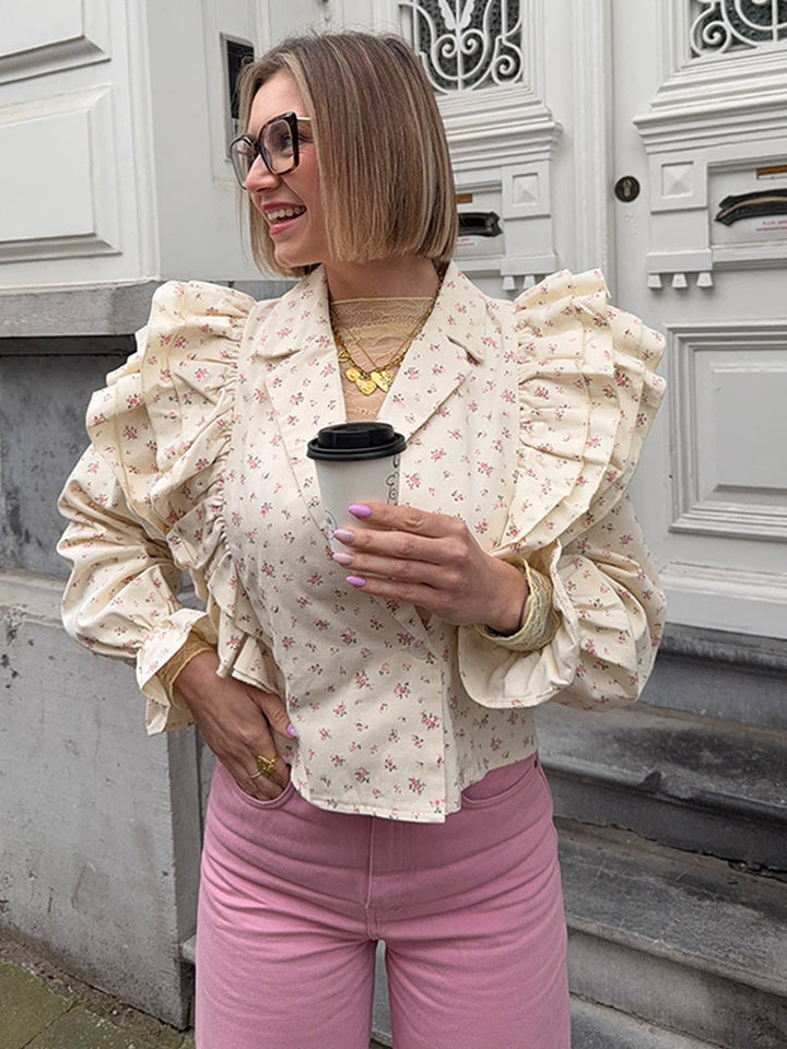 French Ruffle Floral Chiffon Blouse