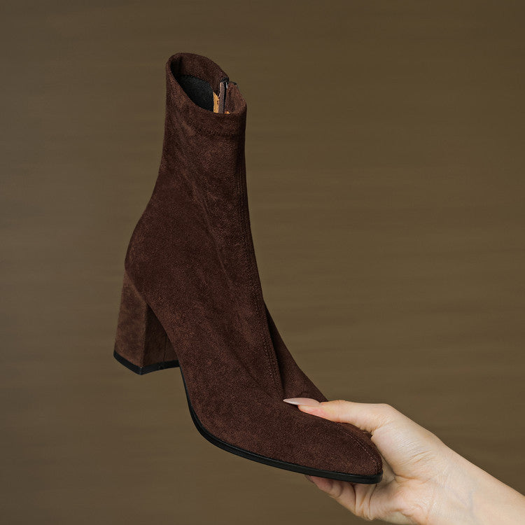Women's Suede Ankle Boots – Block Heel with Sleek Side Zip – view 6