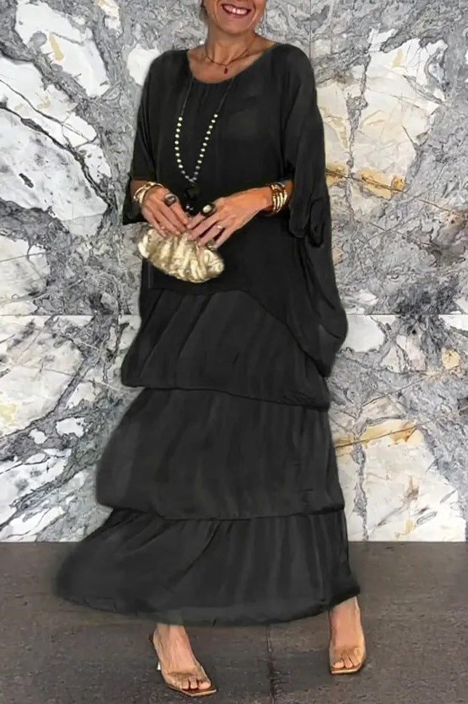 Women's Chiffon Bohemian Cape Maxi Dress - Elegant Summer Comfort