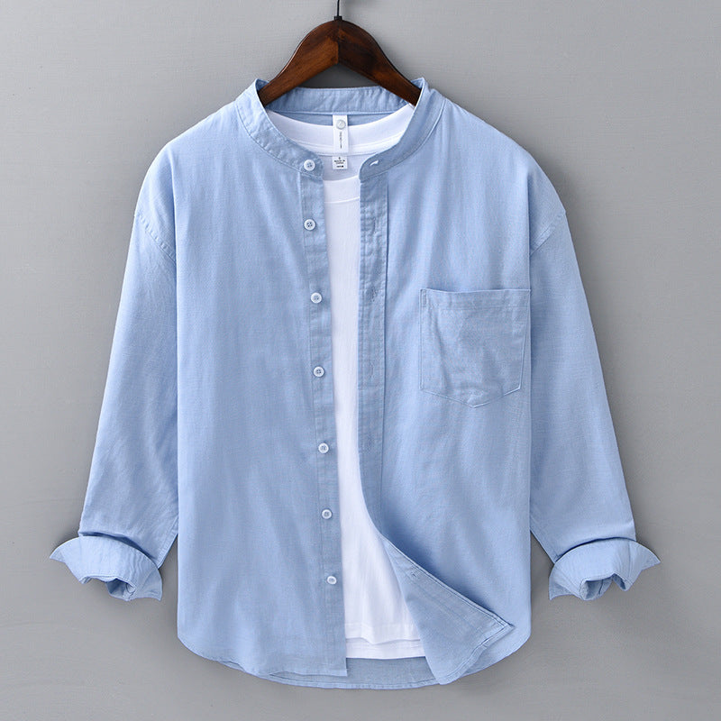 Men's Linen Grandad Collar Shirt – Minimalist Summer Style