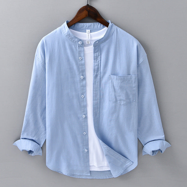 Men's Linen Grandad Collar Shirt – Minimalist Summer Style