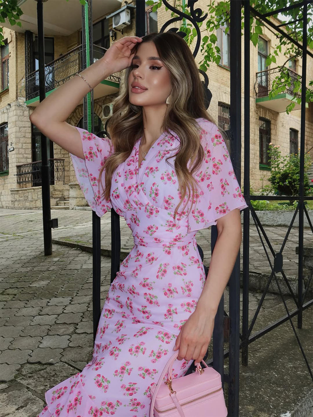 Elegant Cinched Tiered Floral Maxi
