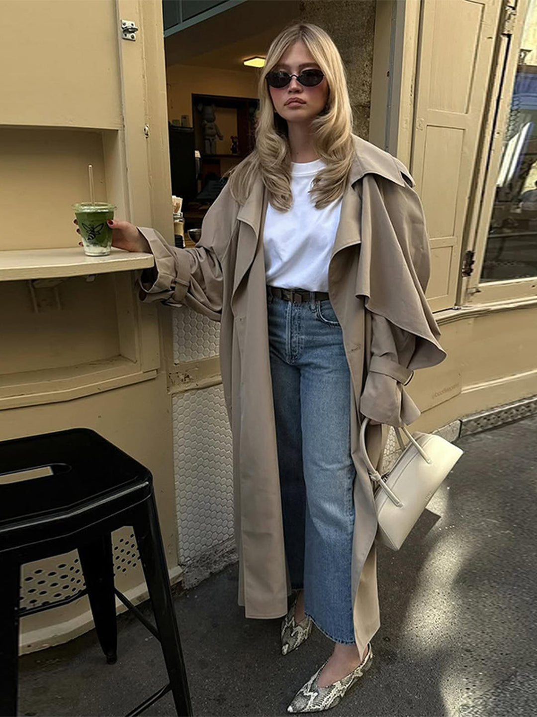 Cape-Sleeve Long Trench Coat