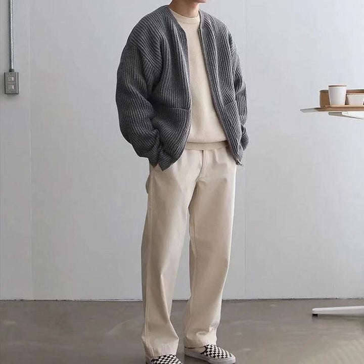 Men's Textured Knit Cardigan – Classic Smart Casual Layering – view 3