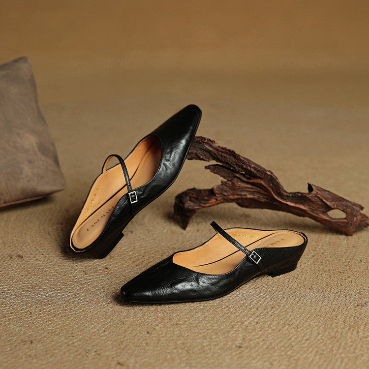 Women's Vintage Leather Mules - Classic Mary Jane Style