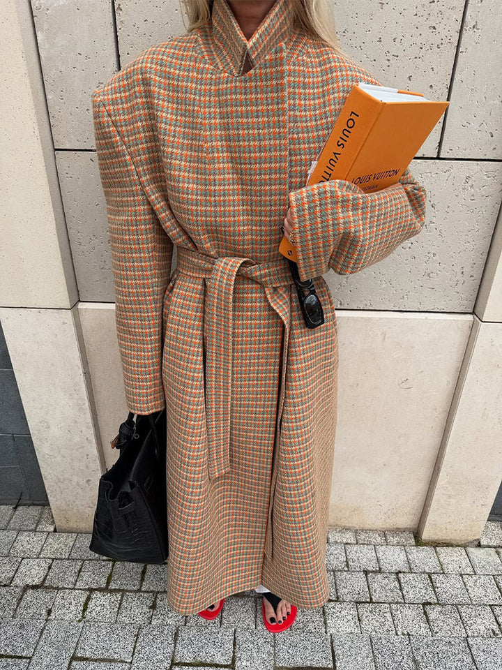 Plaid Woolen Belted Coat