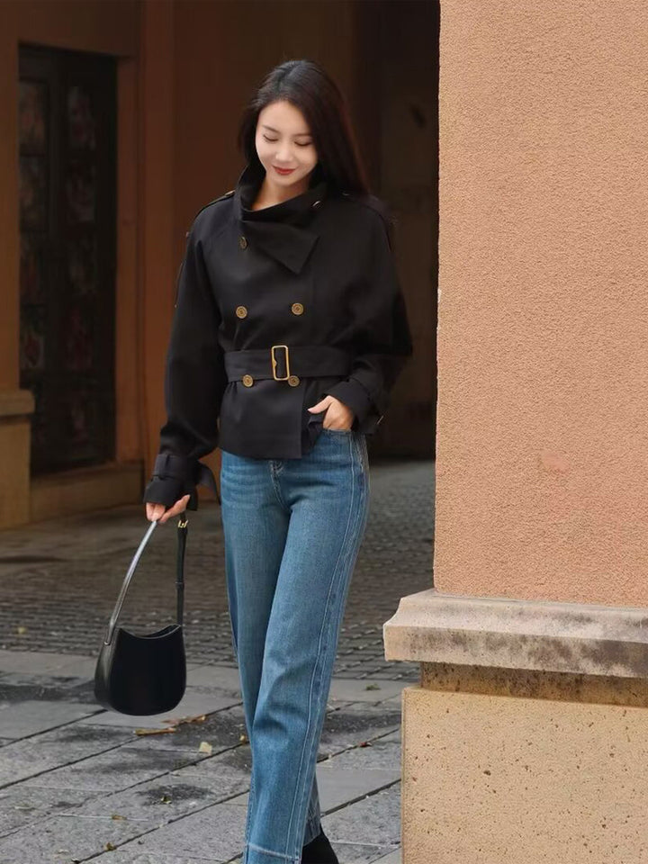 Vintage Black Double-Breasted Trench