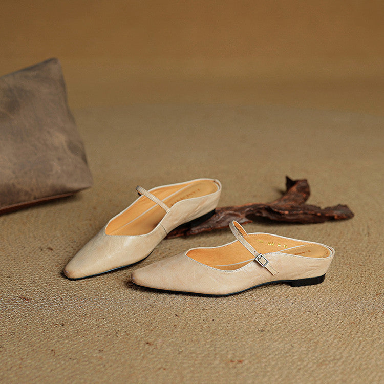 Women's Vintage Leather Mules - Classic Mary Jane Style