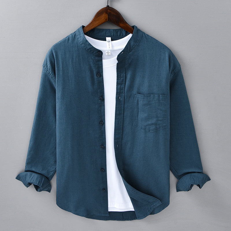 Men's Linen Grandad Collar Shirt – Minimalist Summer Style – view 8