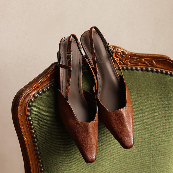 Women's Genuine Leather Slingback Heels - Polished All-Day Wear