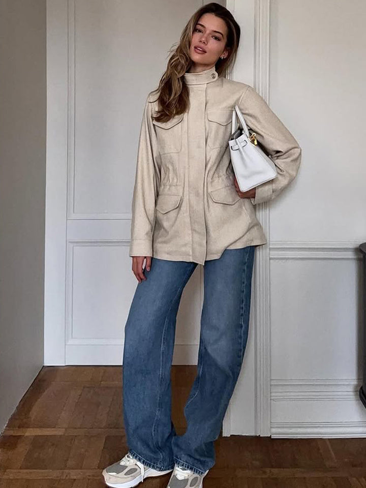French Retro Elastic-Waist Trench