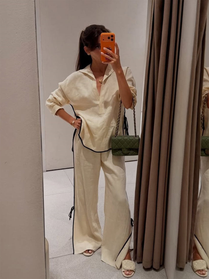 Casual Lapel Shirt & Trousers Set