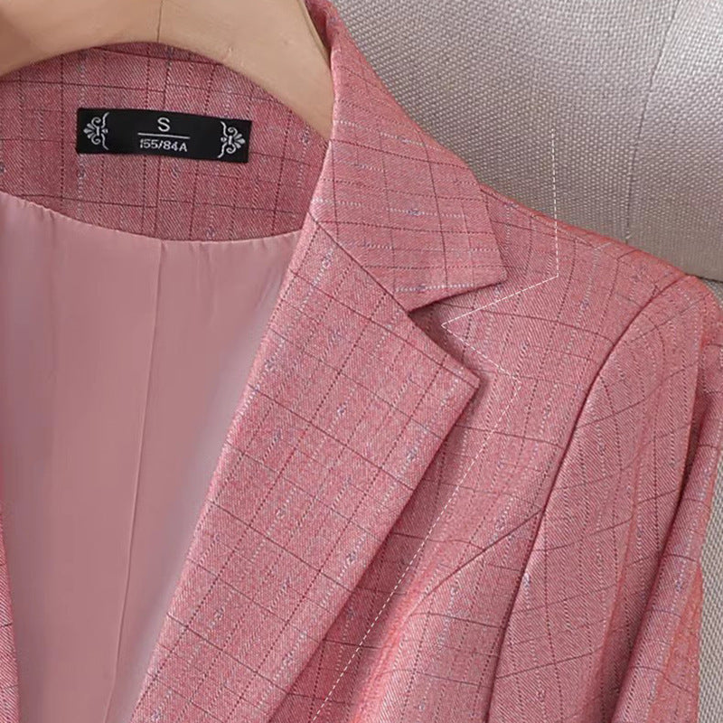 Women's Grid Check Tailored Blazer – Lined Structured Jacket