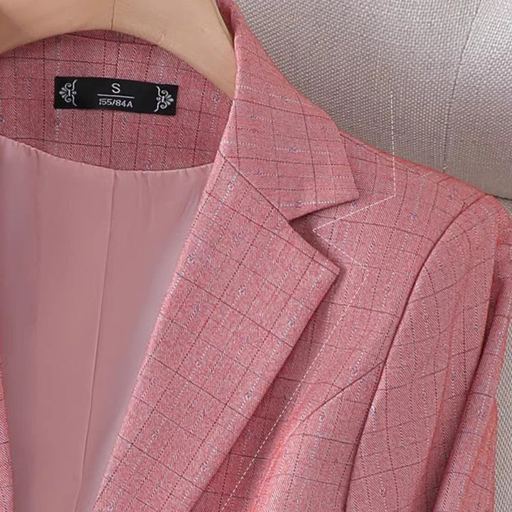 Women's Grid Check Tailored Blazer – Lined Structured Jacket