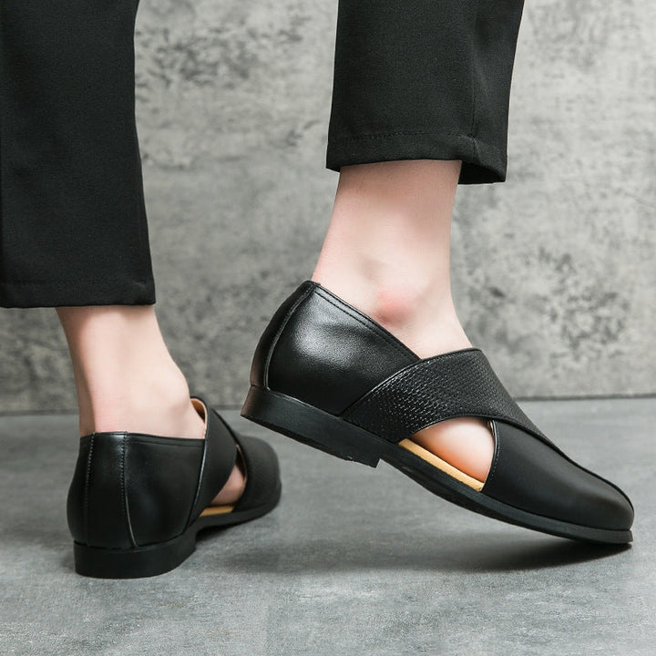 Men's Leather Cross-Strap Loafers – Smart Casual Slip-On Shoes