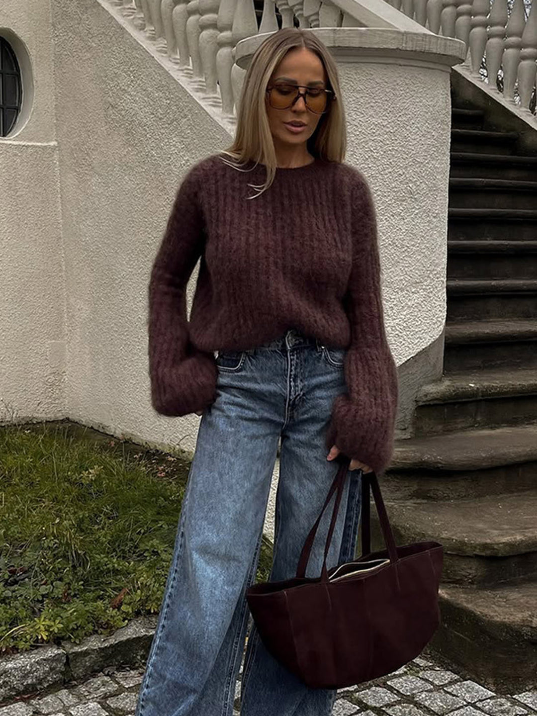 Mohair Lantern-Sleeve Sweater