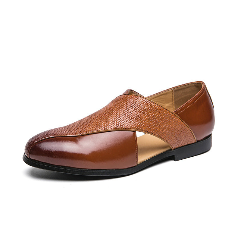 Men's Leather Cross-Strap Loafers – Smart Casual Slip-On Shoes