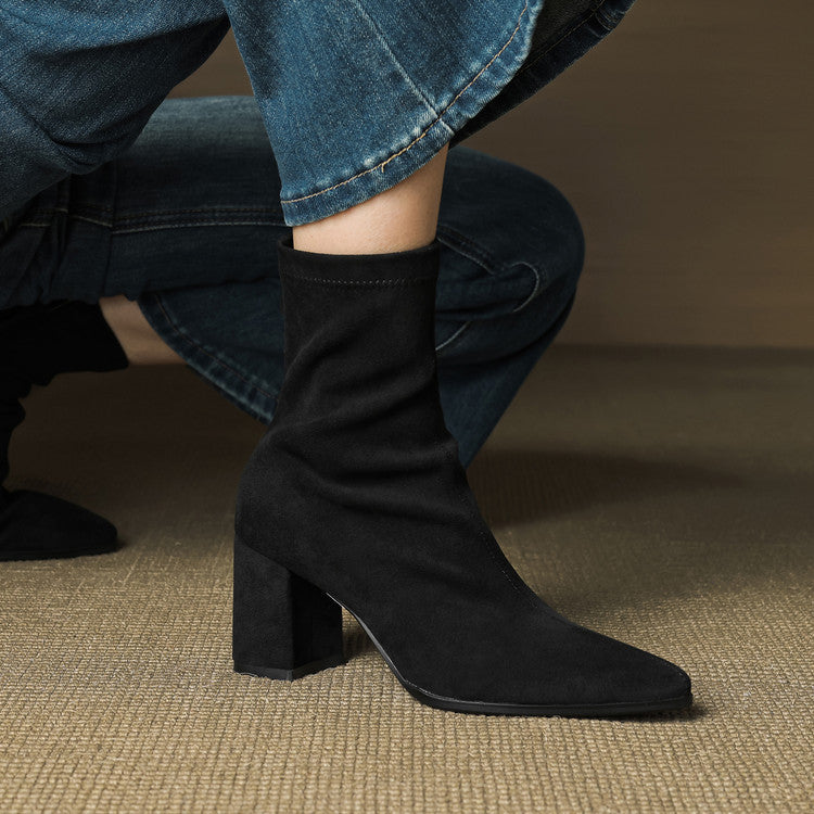 Women's Suede Ankle Boots – Block Heel with Sleek Side Zip
