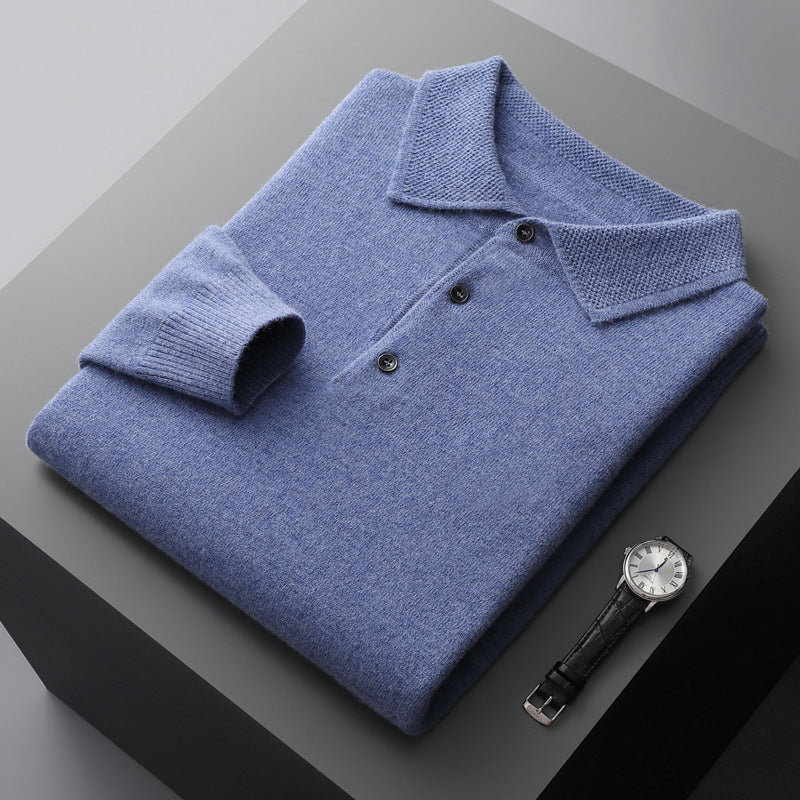 Men's Cashmere Knit Polo Shirt – Luxury Smart Casual Knitwear – Royal Blue