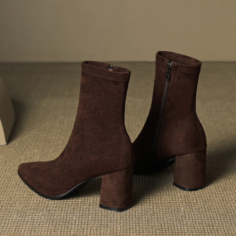 Women's Suede Ankle Boots – Block Heel with Sleek Side Zip – view 5