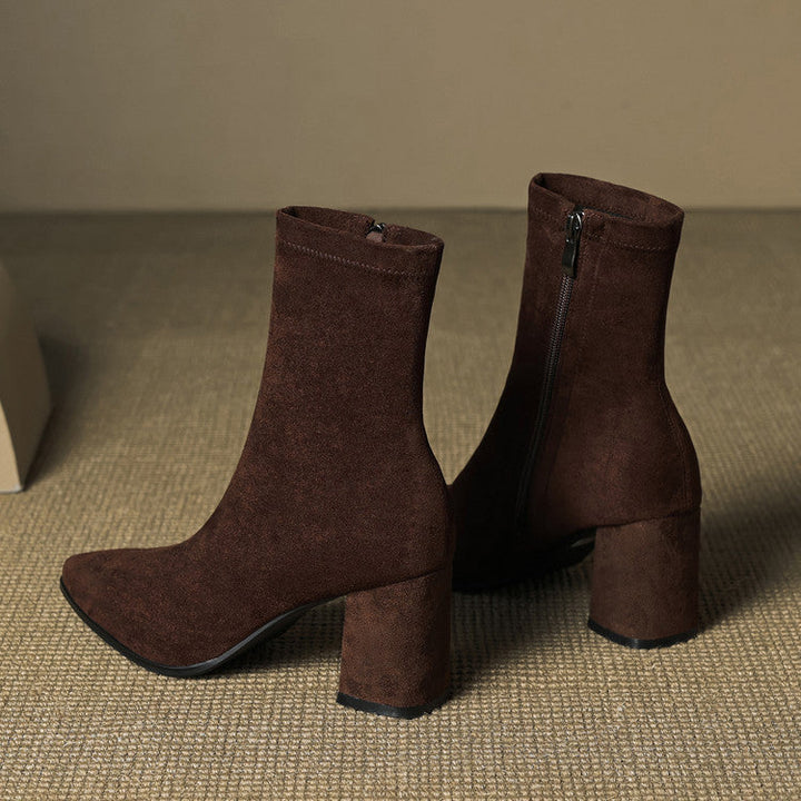 Women's Suede Ankle Boots – Block Heel with Sleek Side Zip – view 5