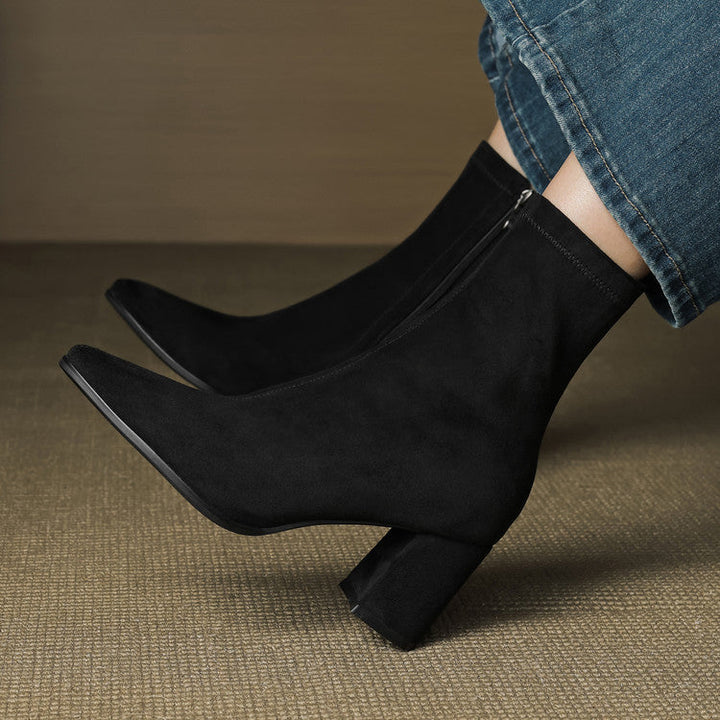 Women's Suede Ankle Boots – Block Heel with Sleek Side Zip