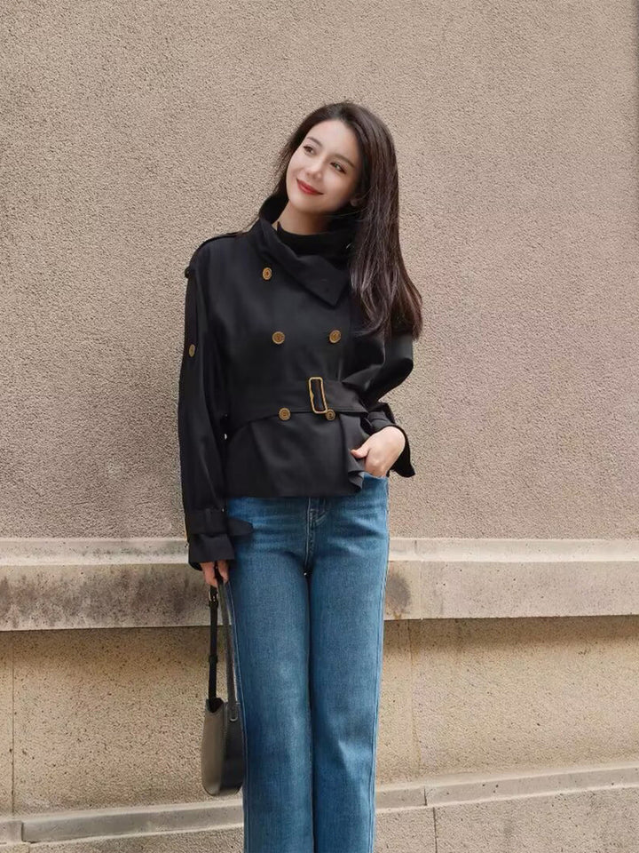 Vintage Black Double-Breasted Trench