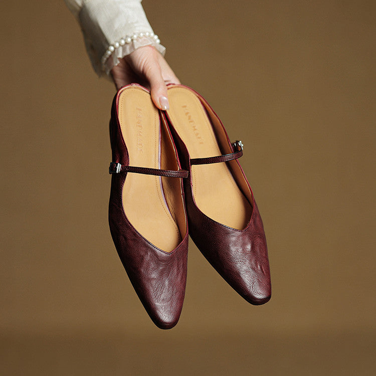 Women's Genuine Leather Pointed Mules - Effortless Work-to-Night Style