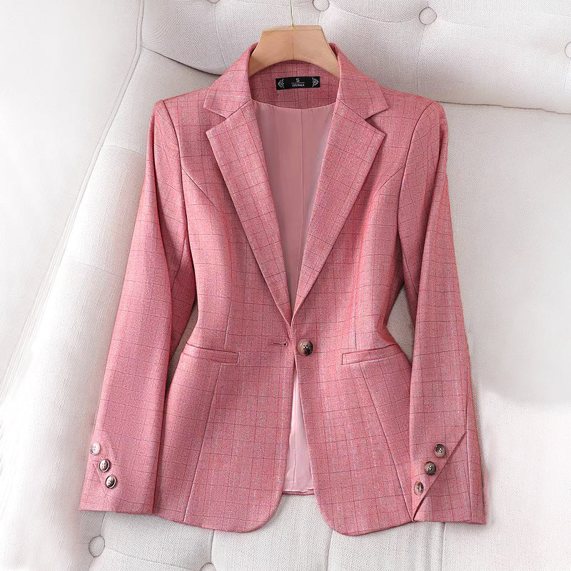 Women's Grid Check Tailored Blazer – Lined Structured Jacket