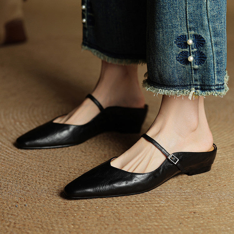 Women's Vintage Leather Mules - Classic Mary Jane Style