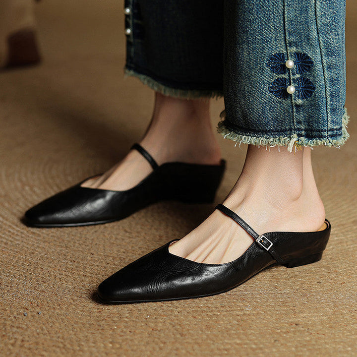 Women's Genuine Leather Pointed Mules - Effortless Work-to-Night Style