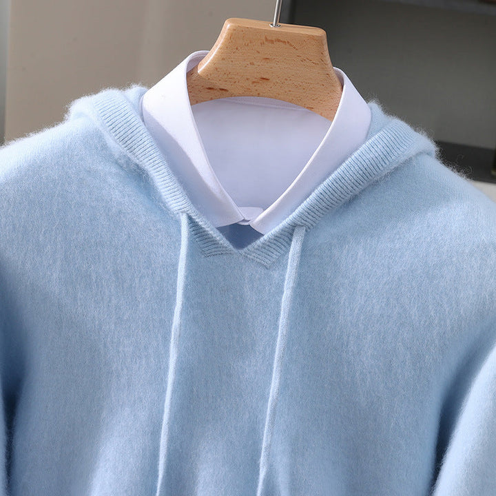 Men's Cashmere Hoodie - Luxe Soft Hooded Pullover – Blue