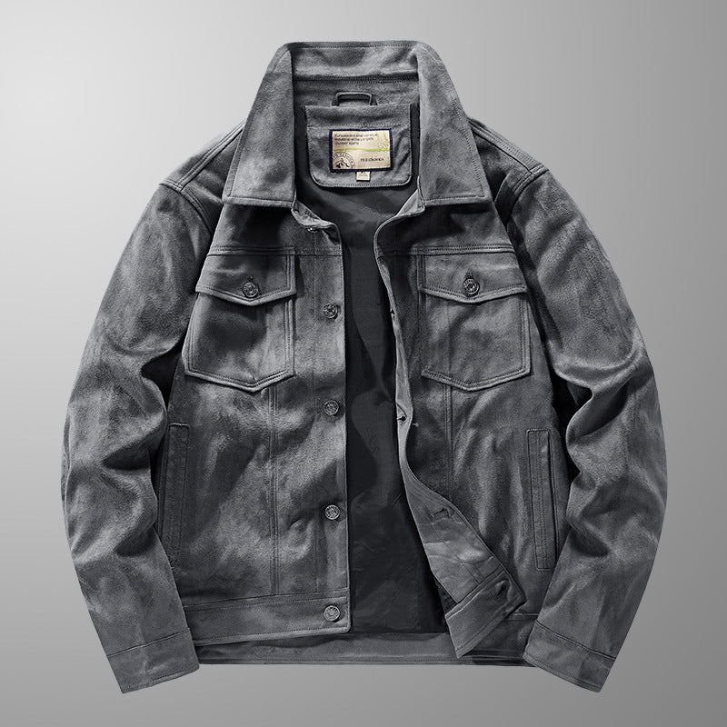 Men's Genuine Suede Jacket – Riviera Zip-Front with Point Collar – Grey