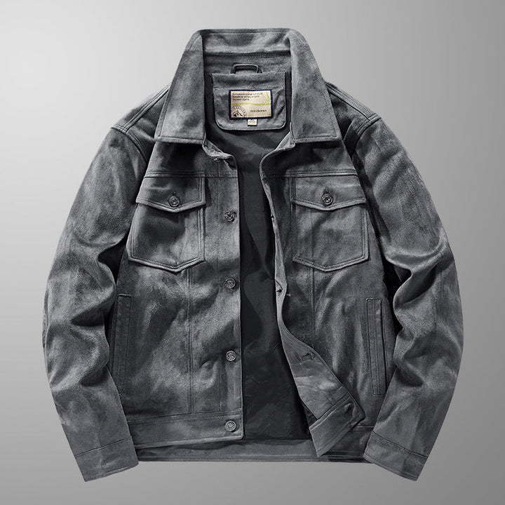Men's Genuine Suede Jacket – Riviera Zip-Front with Point Collar – Grey